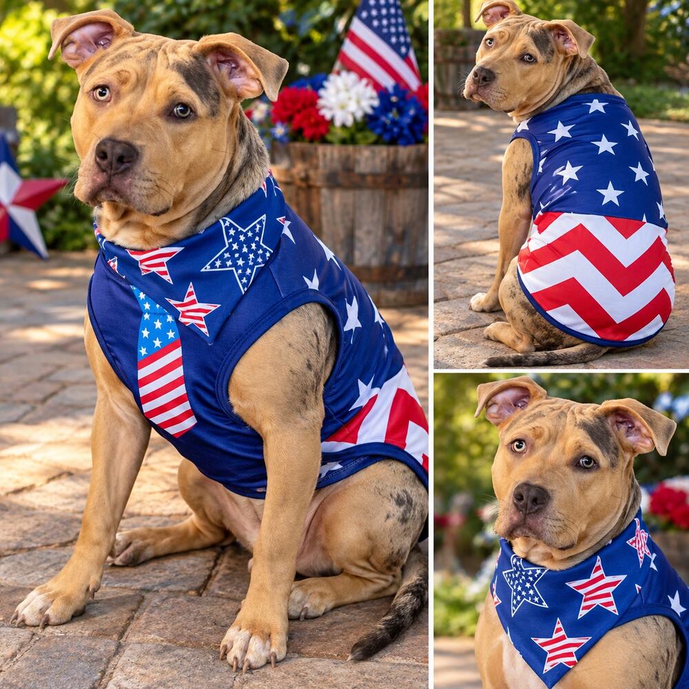 Dog Patriotic Costume 3XL American Flag Tie Shirt Bandana 4th July
